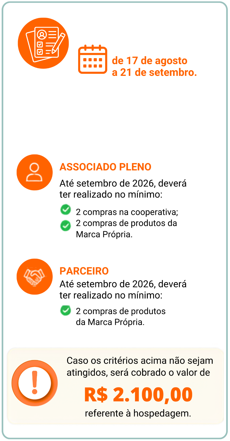 Informações de inscrições do regulamento