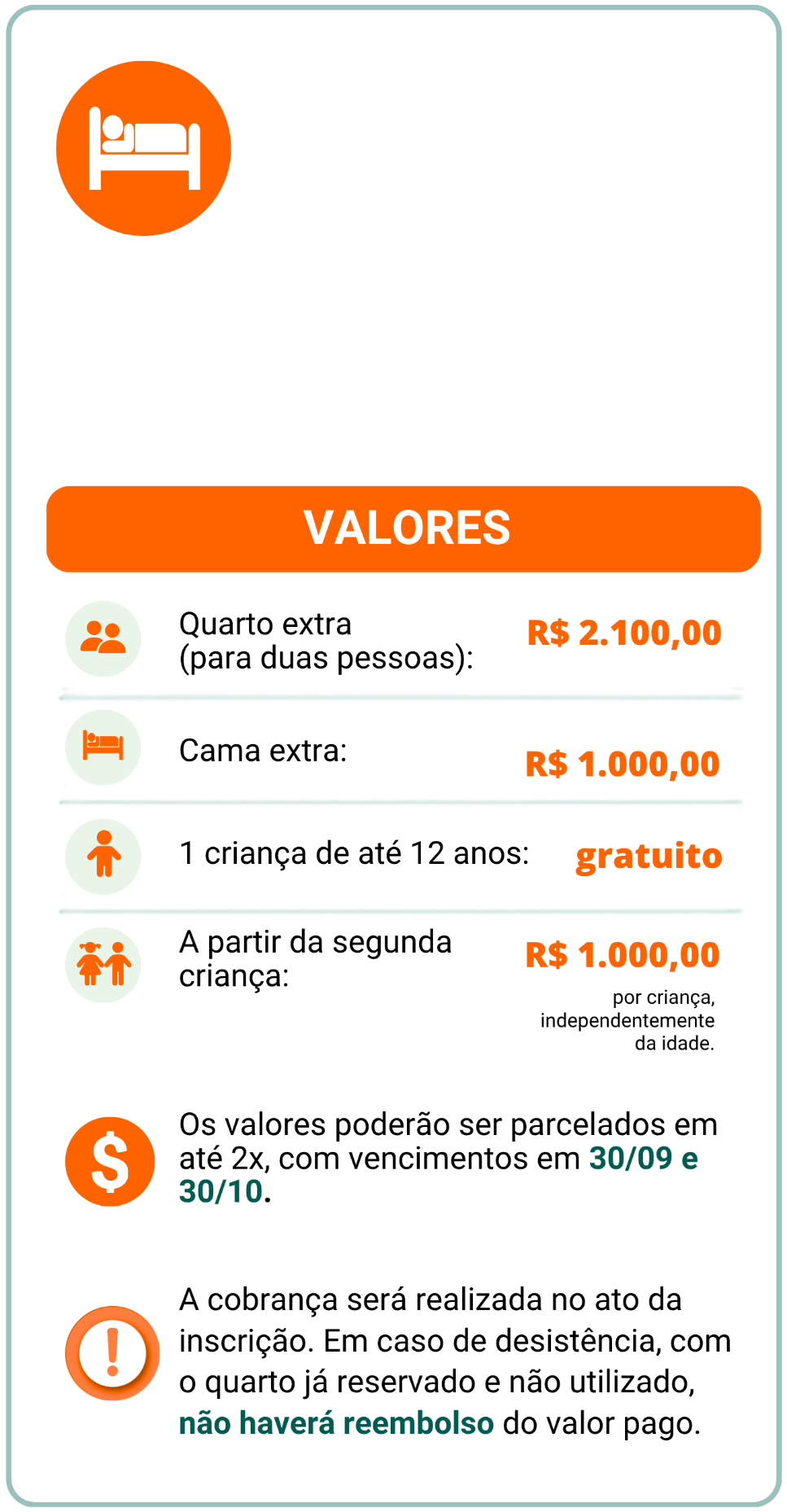 Informações de quarto ou cama extra